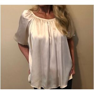 AUM COUTURE  100% Silk Blouse -Off the Shoulder Feature M